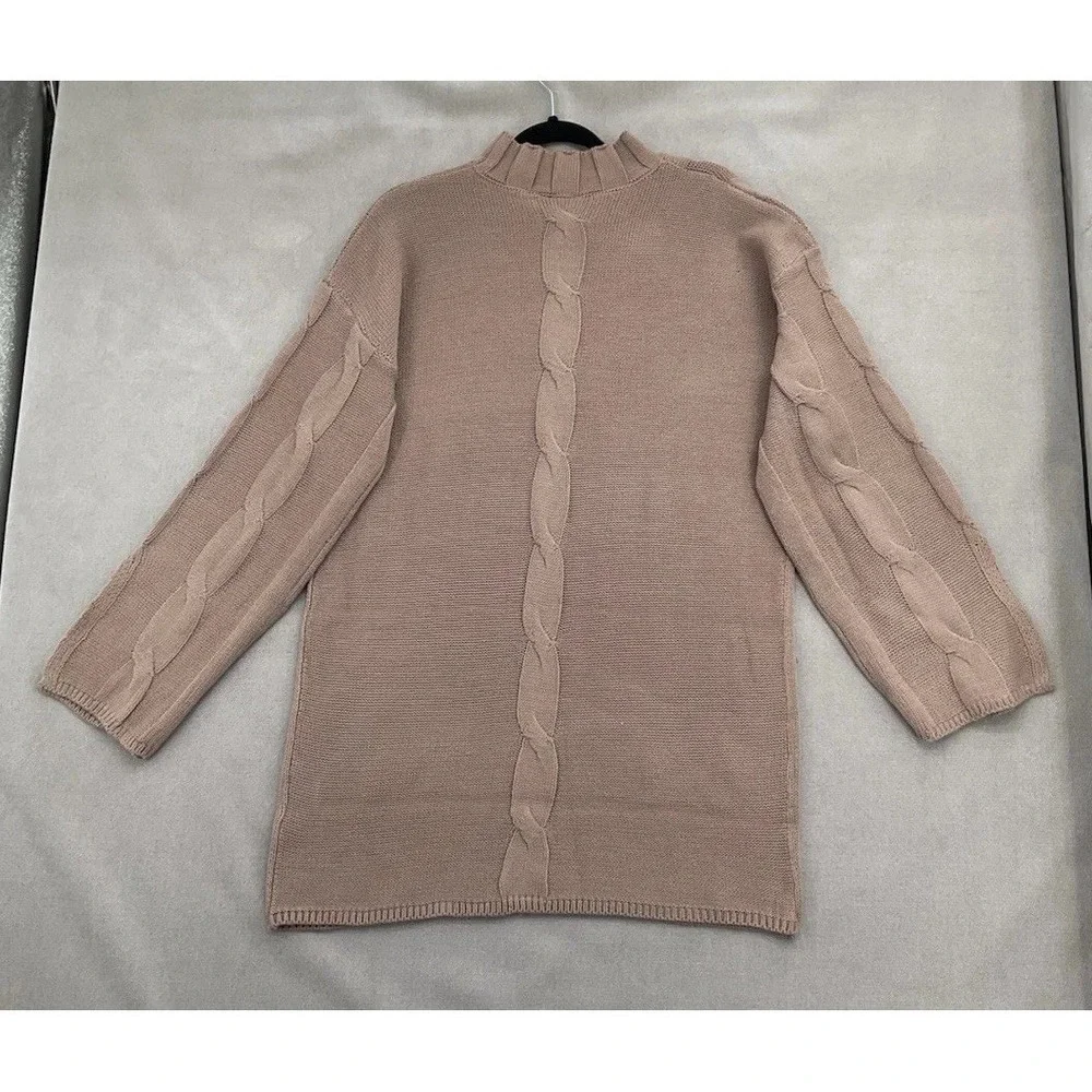 Derek Heart Cable Knit Mock Neck Sweater/Dress - Cozy & Chic Tan/Beige - Size XL - Picture 6 of 15